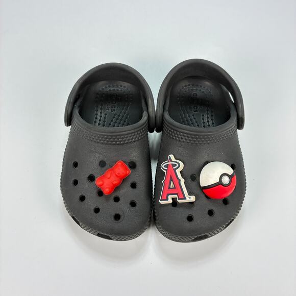 Crocs Classic Clog Black Poké Ball Slip On Comfort Sandals Lightweight Kids Sz 6 - Picture 3 of 9